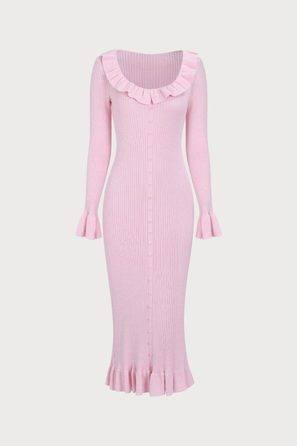 Valerie U Neck Ruffle Midi Knit Dress