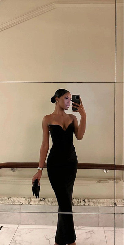 Strapless Prom Dress Black Elegant Evening Party Dress fg7310 - VelvetHem