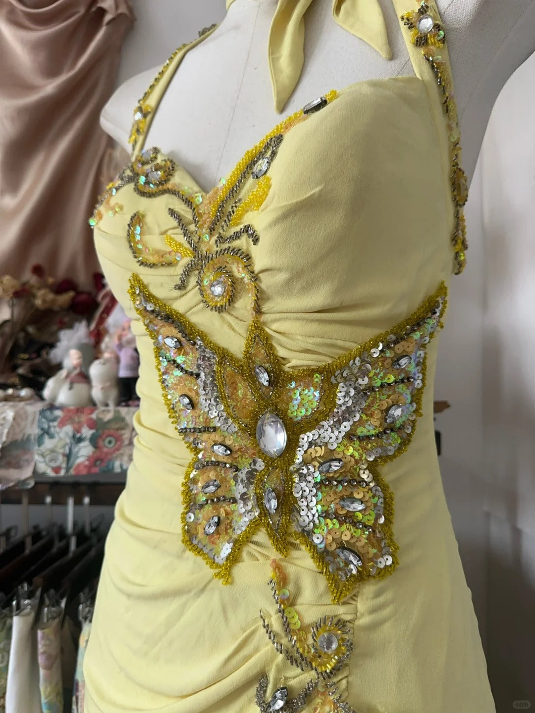 Yellow Halter Mermaid Long Prom Gown Evening Dress fg7398 - View 4 | VelvetHem