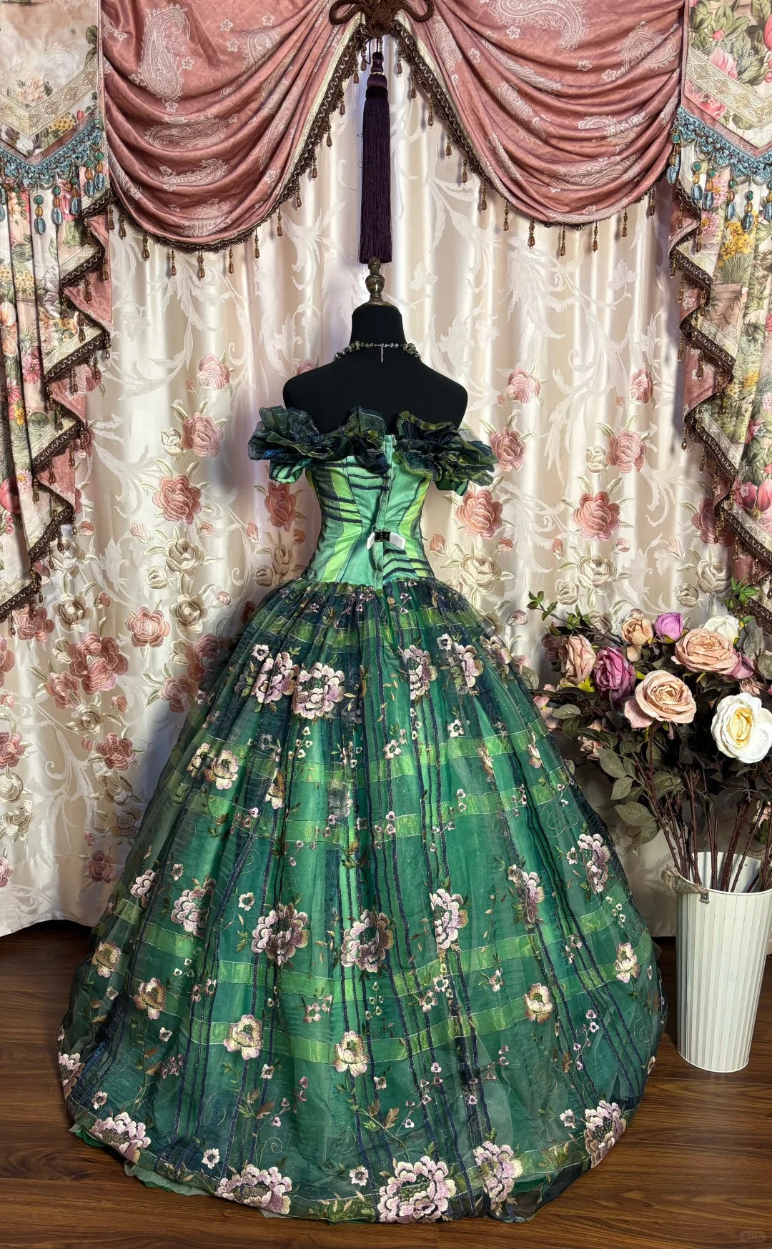 A Line Green Quinceanera Dress Ball Gown Off Shoulder Sweet 16 Dress fg7356 - View 2 | VelvetHem