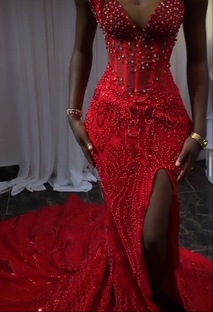 Stunning Red Mermaid Prom Gown Evening Dress for Women fg7386 - View 2 | VelvetHem