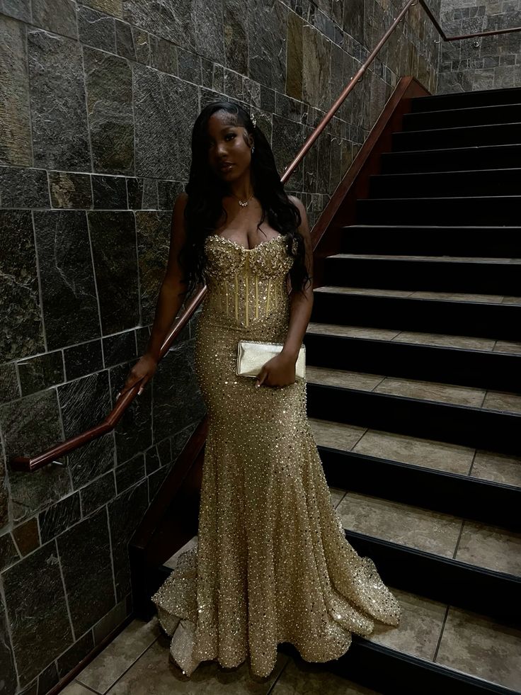 Gold Sequin Mermaid Long Prom Gown Evening Dress fg7393 - View 2 | VelvetHem