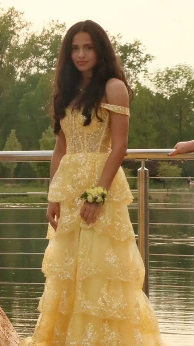 A Line Off Shoulder Yellow Long Prom Dress, Evening Party Dress fg7375 - VelvetHem