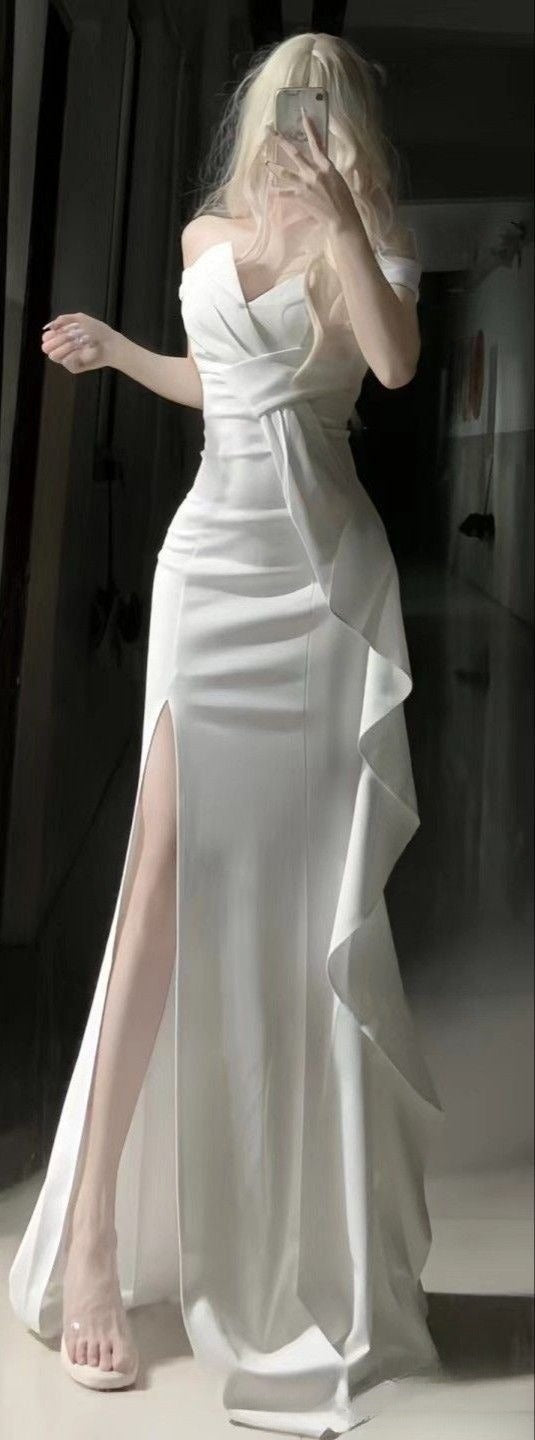 White Off Shoulder Long Prom Gown Evening Dress fg7392 - View 4 | VelvetHem