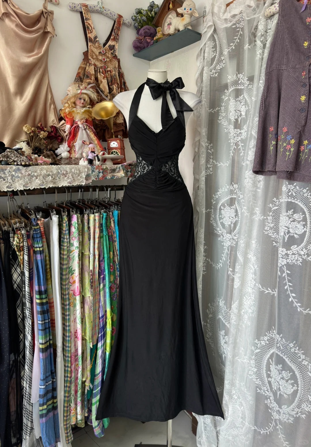 Elegant Black Halter Prom Dress Sleeveless Evening Party Dress fg7381 - VelvetHem