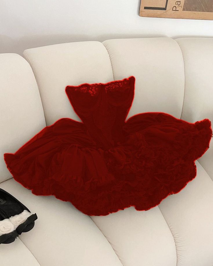 Cute Ball Gown Strapless Black Ruffles Lace Homecoming Dress Short Birthday Outfits fg7243 - View 3 | VelvetHem