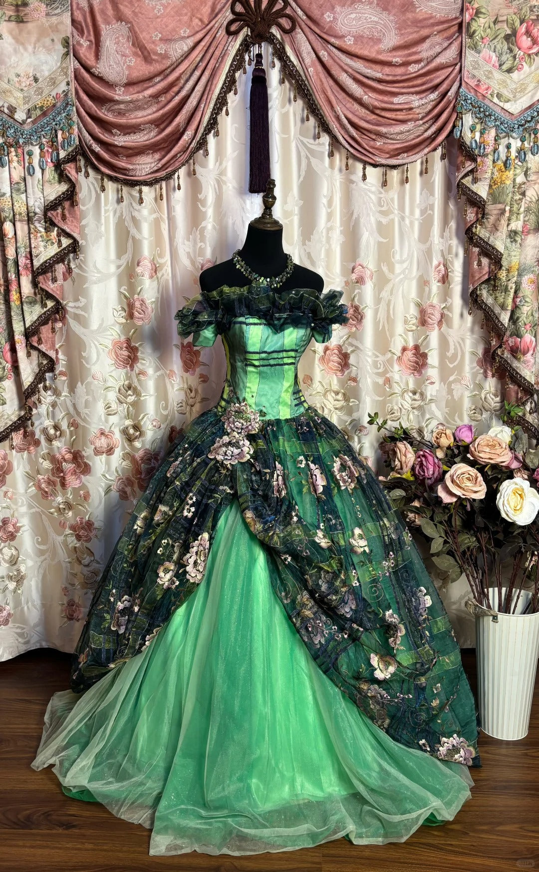 A Line Green Quinceanera Dress Ball Gown Off Shoulder Sweet 16 Dress fg7356 - VelvetHem