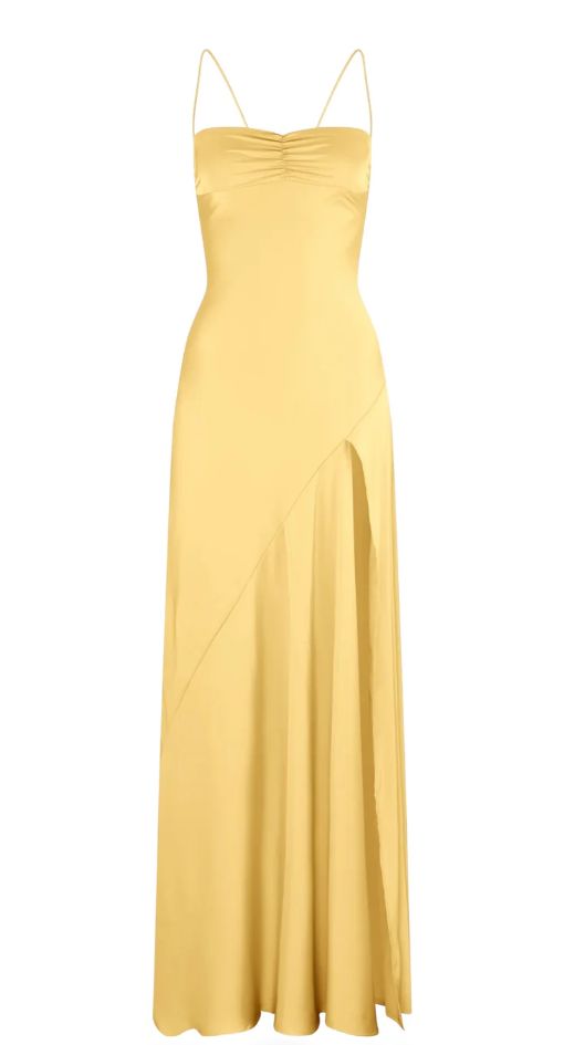 Yellow Spaghetti Straps Long Prom Dress With Slit fg6898 - View 7 | VelvetHem