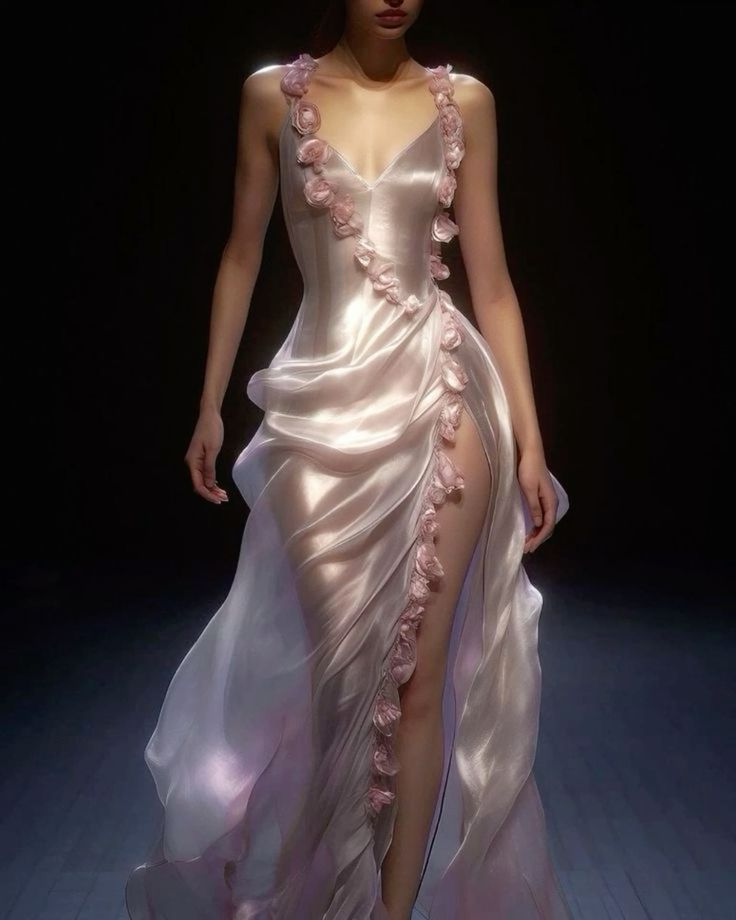 3D Flowers Sexy Long Dress,Pink V Neck Evening Party Dress fg7377 - View 6 | VelvetHem