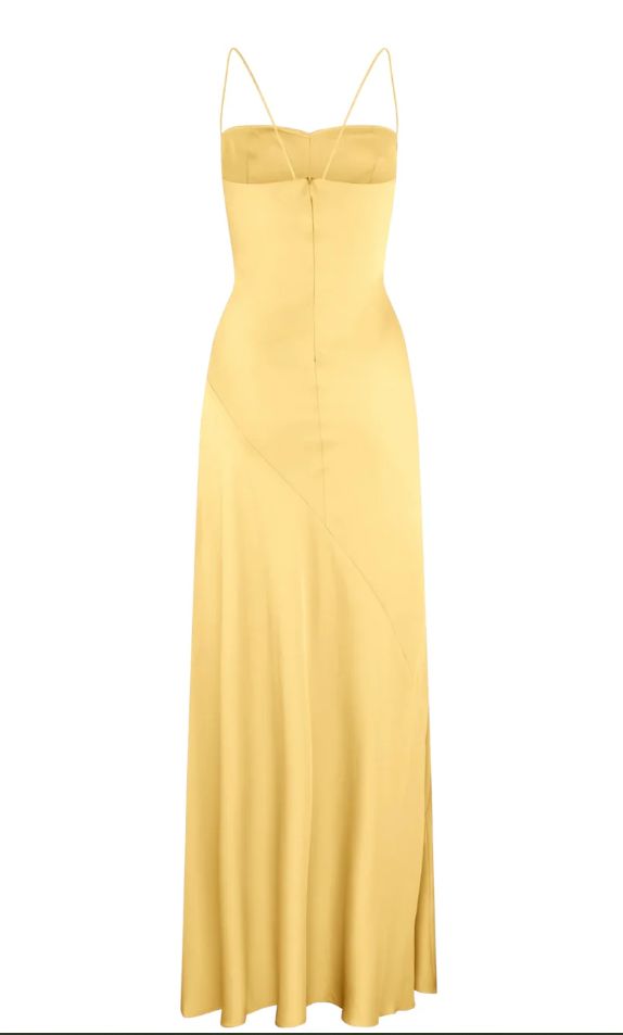 Yellow Spaghetti Straps Long Prom Dress With Slit fg6898 - View 6 | VelvetHem