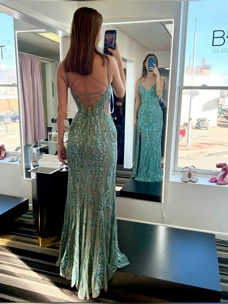 Green Sequin Mermaid Prom Dresses Long Evening Party Dress fg7364 - View 2 | VelvetHem
