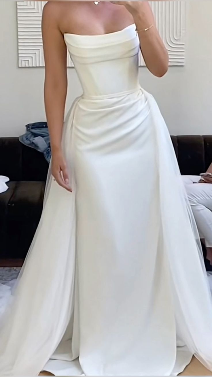 White Strapless Long Wedding Dress Princess Bridal Gown fg7380 - View 4 | VelvetHem