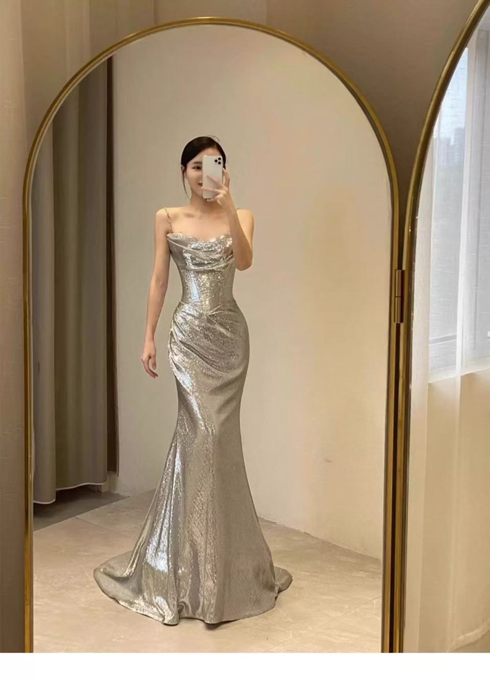 Elegant Mermaid Siver Sequin Prom Dress Sleeveless Evening Party Dress fg7379 - View 2 | VelvetHem