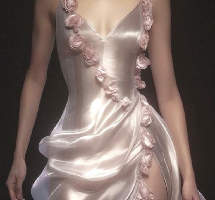 3D Flowers Sexy Long Dress,Pink V Neck Evening Party Dress fg7377 - View 2 | VelvetHem