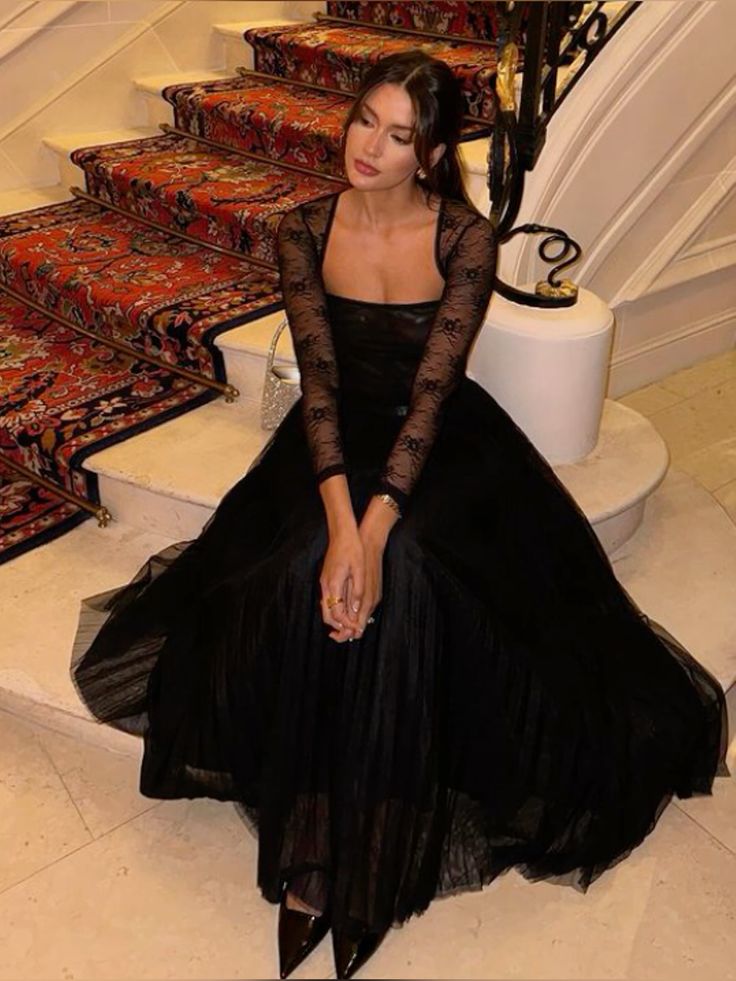 Black Evening Dress Elegant Lace Party Dress fg7313 - View 2 | VelvetHem
