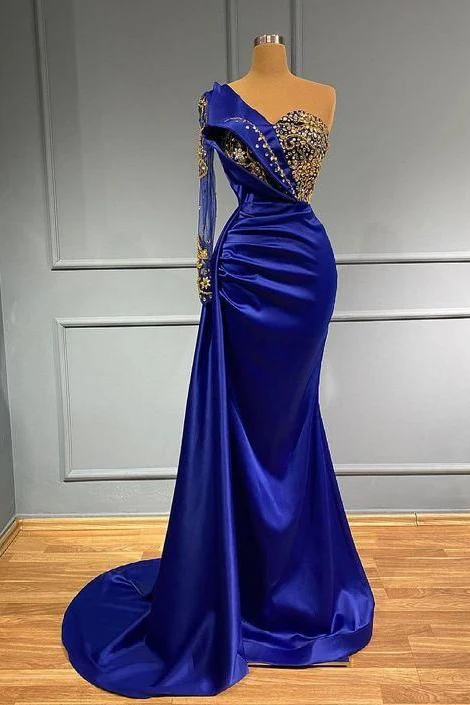 One Shoulder Long Sleeve Mermaid Prom Dress fg6767 - View 2 | VelvetHem