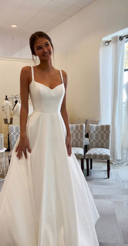 A Line Satin Elegant Wedding Dresses Princess Bridal Gown fg7330 - View 2 | VelvetHem