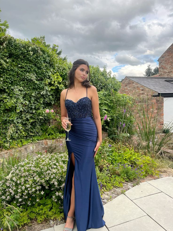 Navy Blue Long Prom Dress with Slit Elegant Evening Party Dress fg7321 - View 2 | VelvetHem