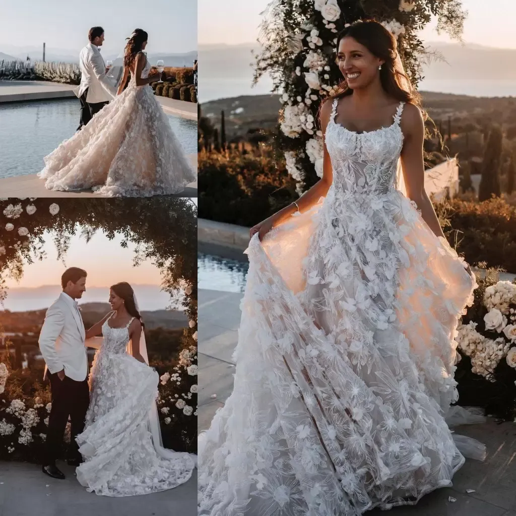 3D Flowers Appliques Long Wedding Dress Princess Bridal Gown fg7373 - View 3 | VelvetHem