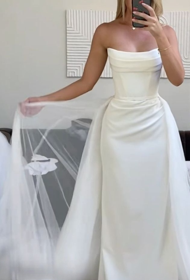 White Strapless Long Wedding Dress Princess Bridal Gown fg7380 - View 3 | VelvetHem