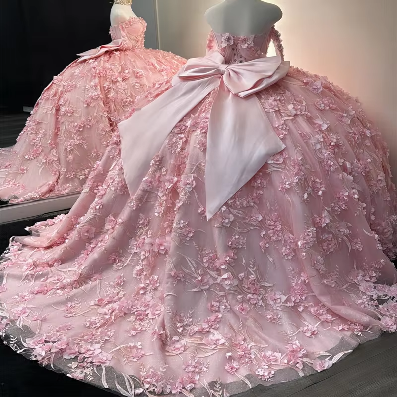 Off the shoulder quinceanera dress for girls birthday party prom dresses sweet 16 dresses pink fg7365 - View 4 | VelvetHem