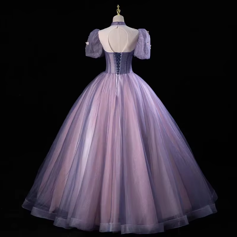 Purple Tulle Puff Sleeve Appliques Quinceanera Dress Evening Dress fg6750 - View 3 | VelvetHem