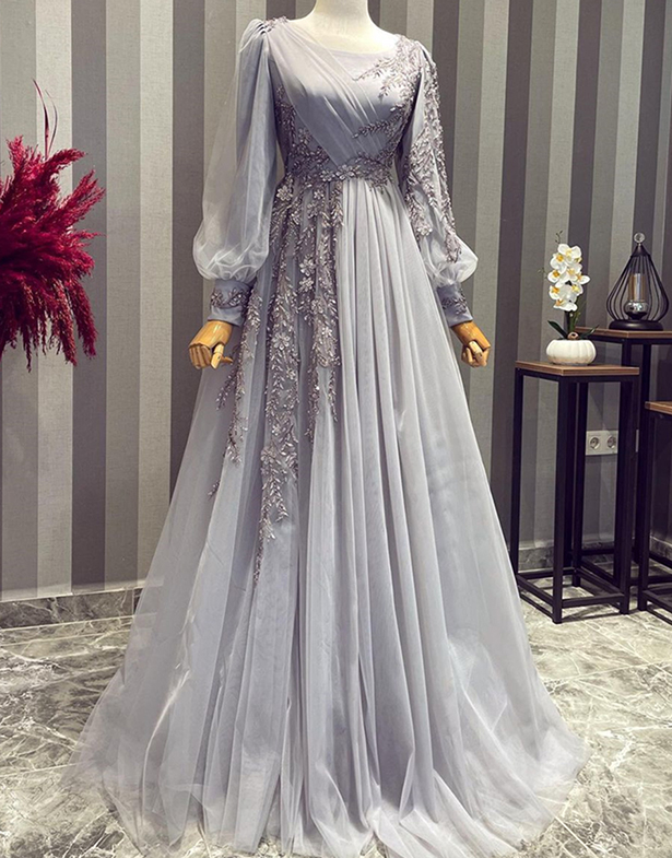 Elegant Muslim Evening Dress Long Sleeves Appliques Special Occasion Party Dress fg6679 - View 2 | VelvetHem