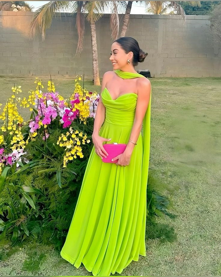 simple bright green chiffon prom dresses, formal party dress long fg6259 - VelvetHem