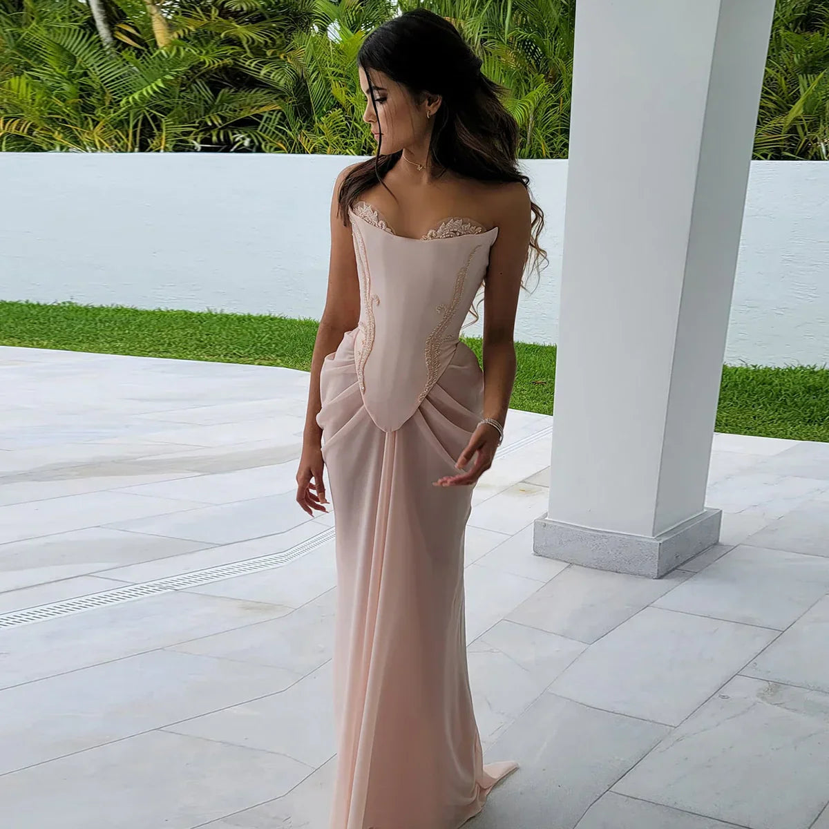 Pink vintage elegant beaded chiffon evening dress fg7371 - View 7 | VelvetHem