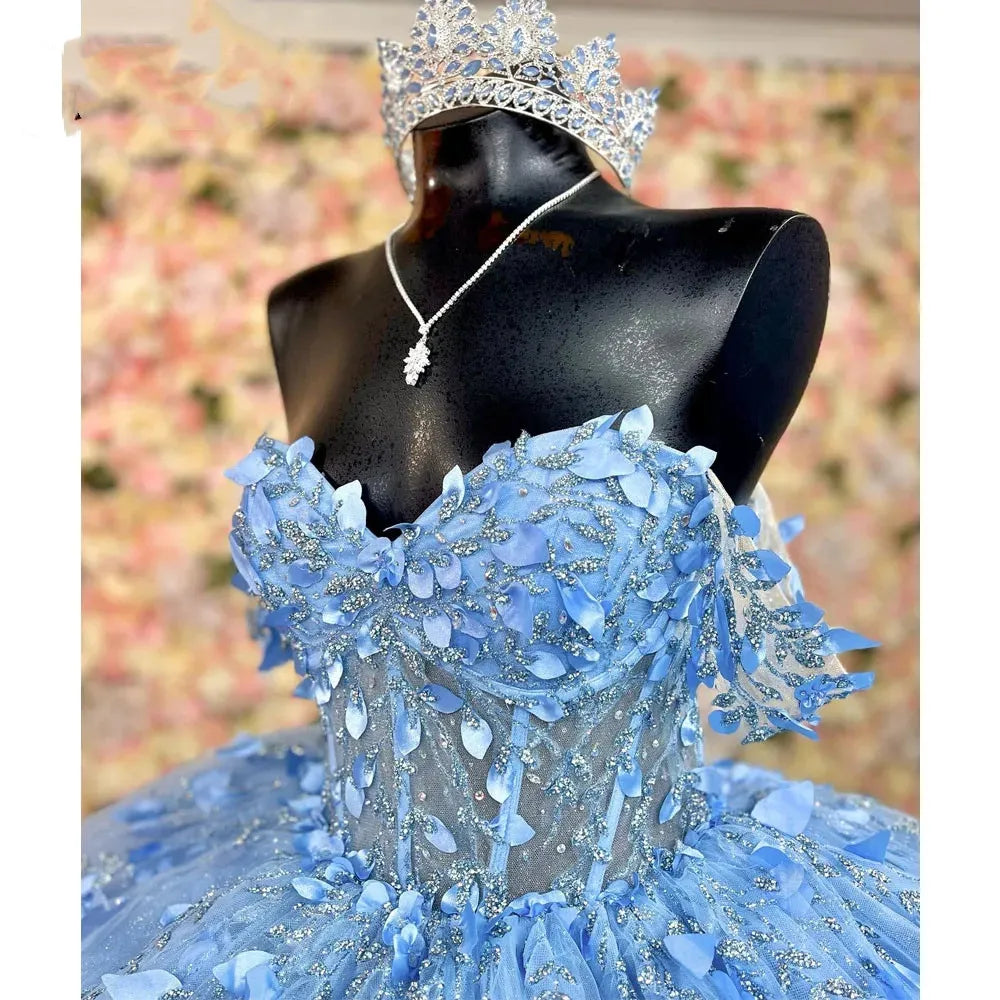 Sparkly Sky Blue Quinceanera Dress Ball Gown Appliques Beading Sequins Sweet 15 16 Dress fg6627 - View 3 | VelvetHem