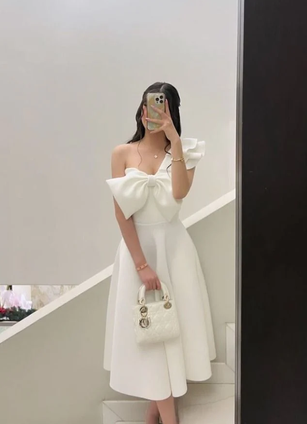 White Elegant Party Prom Dress One Shoulder BowKnot Evening Dresses fg7308 - View 4 | VelvetHem