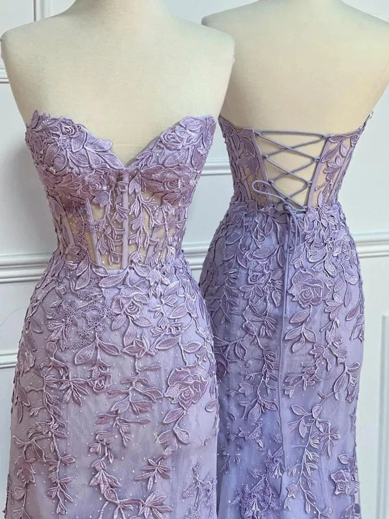 Lace Mermaid Dress Long Sweetheart Formal Evening Lace Up Back Party Dress fg7254 - View 2 | VelvetHem