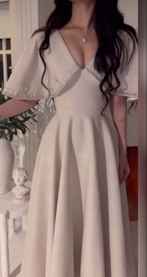 Elegant A line Prom Dress,Ivory Evening Dress Formal Prom Gown fg7282 - View 2 | VelvetHem