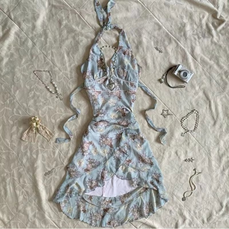 Retro Casual Dress Sexy Print Halter Short Party Dress Homecoming Dress fg7204 - View 2 | VelvetHem