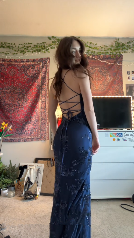 Navy blue vintage prom dress mermaid evening gown fg7298 - View 2 | VelvetHem