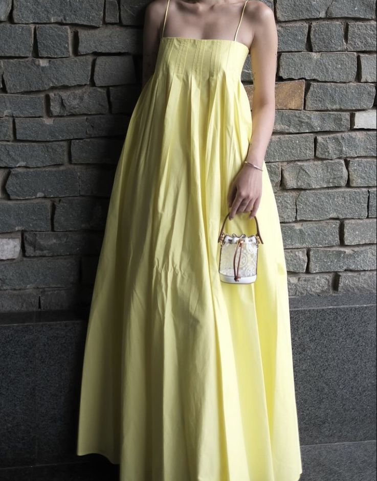 Yellow Spaghetti Straps Elegant A line Prom Dress Yellow Evening Dress fg7275 - View 2 | VelvetHem