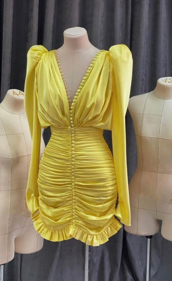 Yellow Short Prom Gown Fashion Party Dress fg6347 - VelvetHem