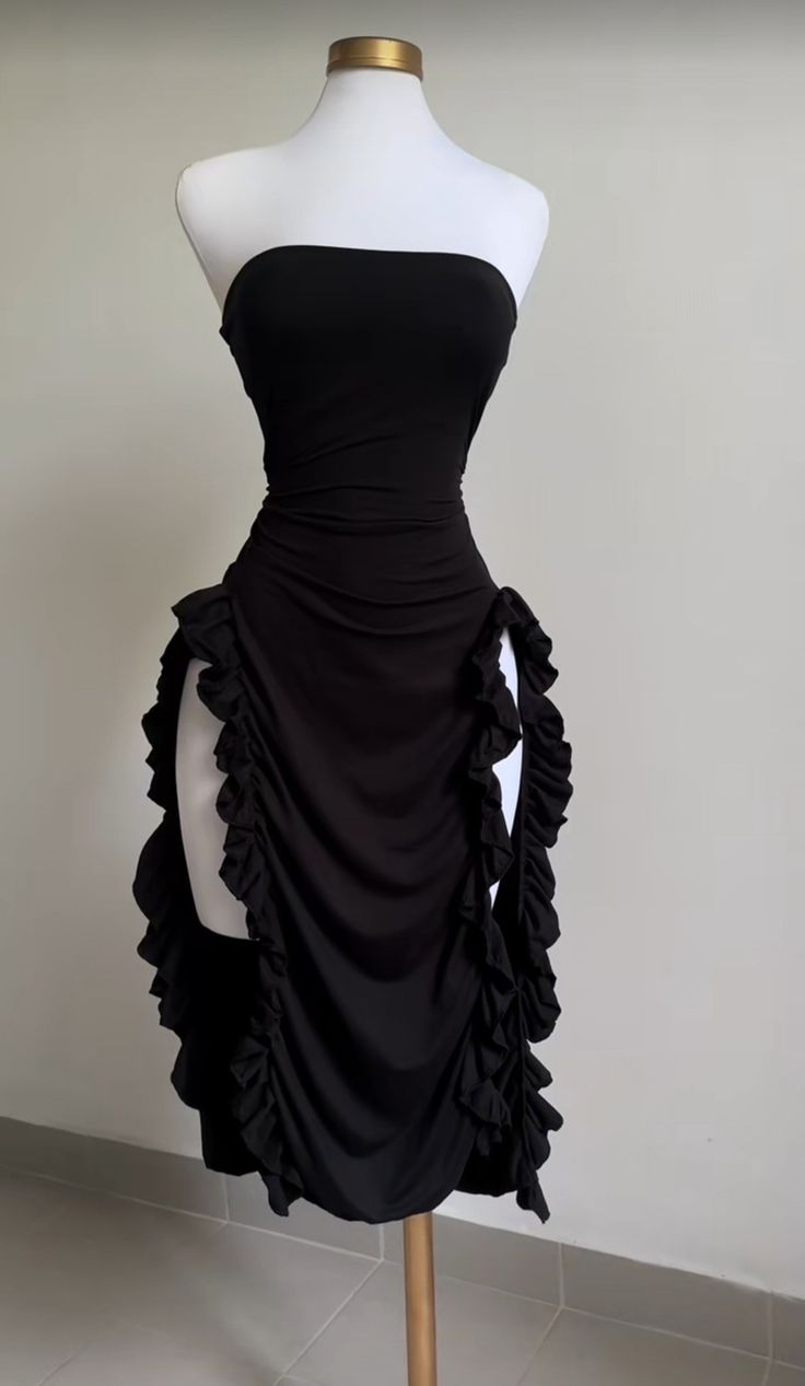 Strapless Sheath Midi Length Ruffle Prom Dress Sexy Evening Dress fg7107 - View 3 | VelvetHem