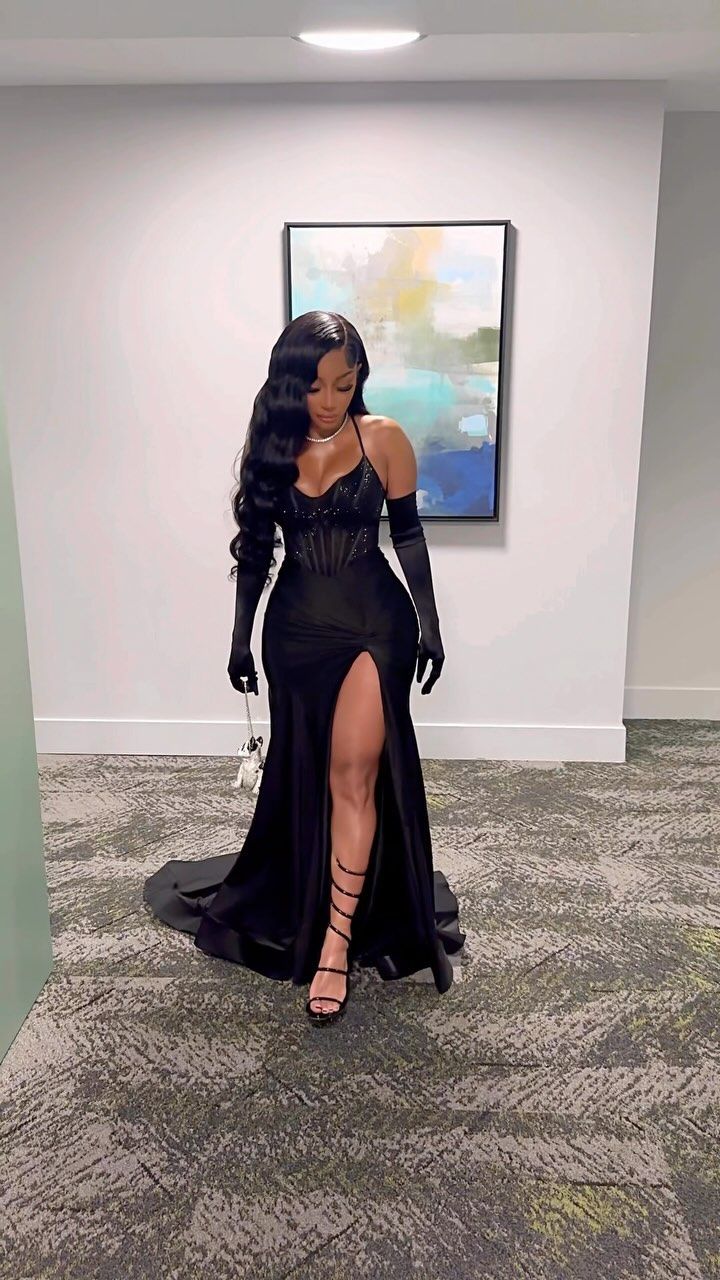 Black Evening Dress Long Prom Dress With Gloves fg6982 - VelvetHem