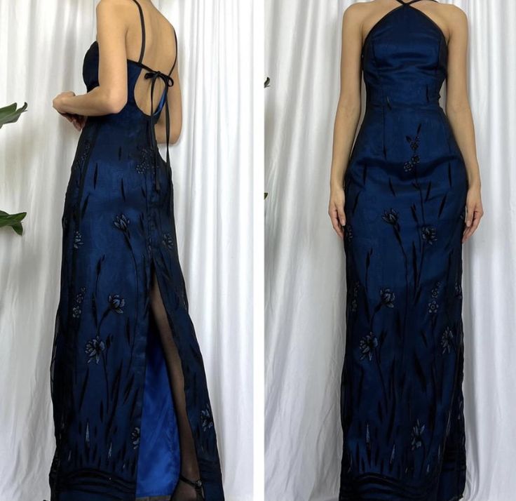 Navy Blue Floor Length Evening Dress Tulle Prom Dresses With Embroidered fg7152 - View 2 | VelvetHem