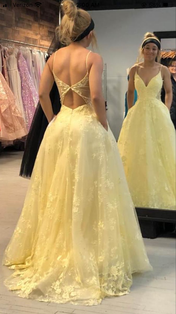 Yellow Lace Prom Dress Long Formal Dress Graduation School Party Gown fg7050 - VelvetHem