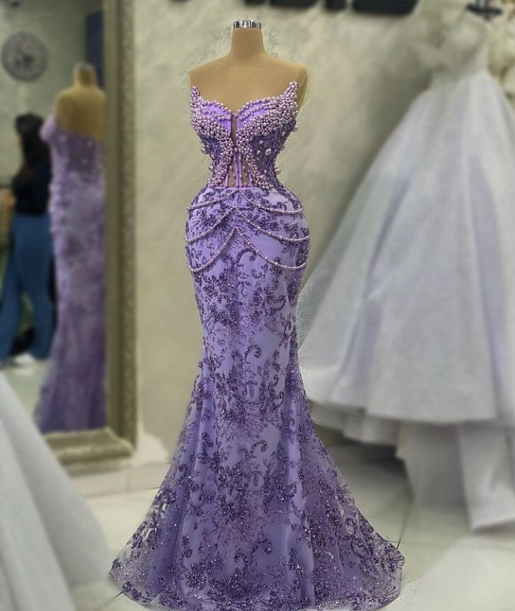 Purple Mermaid Evening Dress Beaded Formal Prom Gown fg7065 - VelvetHem
