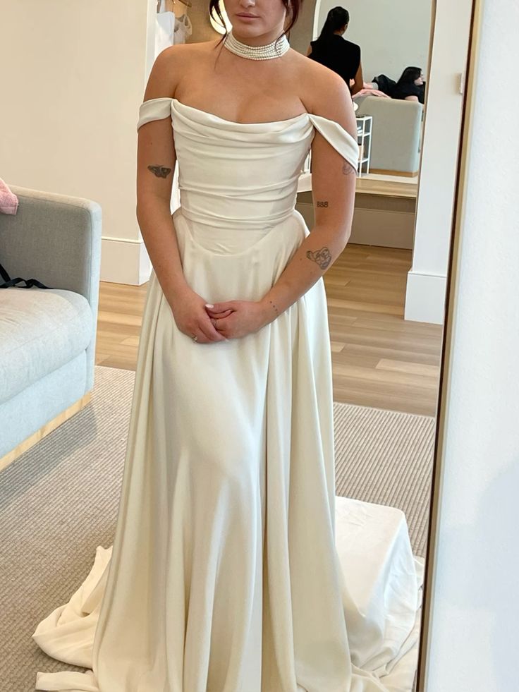 A Line Off Shoulder Long Wedding Dresses,Elegant Wedding Dress fg7176 - View 2 | VelvetHem