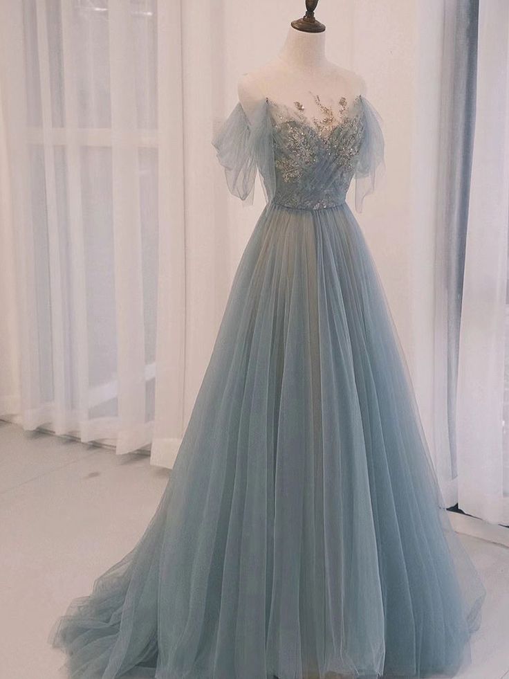 A-Line Scoop Neckline Tulle Long Prom Dress with Sequin fg7063 - VelvetHem