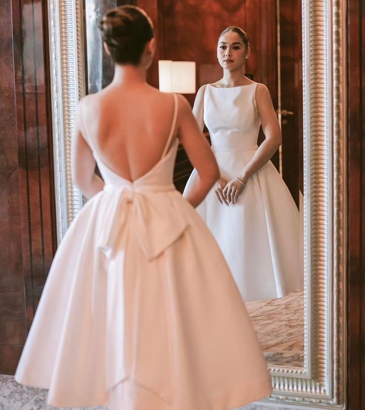 Simple White Backless Wedding Dress Evening Party Dress fg7036 - View 2 | VelvetHem