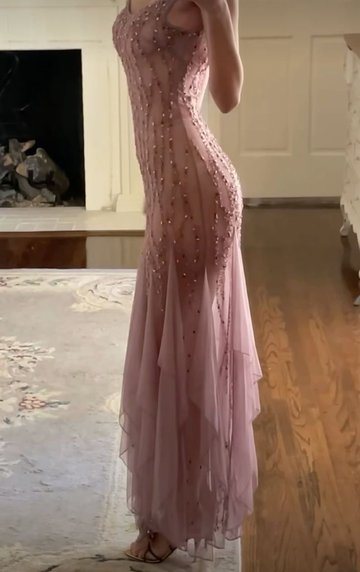 Modest Mermaid V Neckline Pink Chiffon Ruffles Long Party Dress Prom Dresses fg7151 - VelvetHem