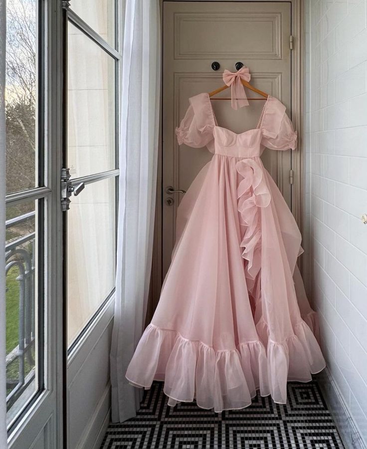 Pink Prom Dresses Short Puff Sleeves Ruffles Prom Party Gowns Princess Formal Dresses fg7218 - VelvetHem