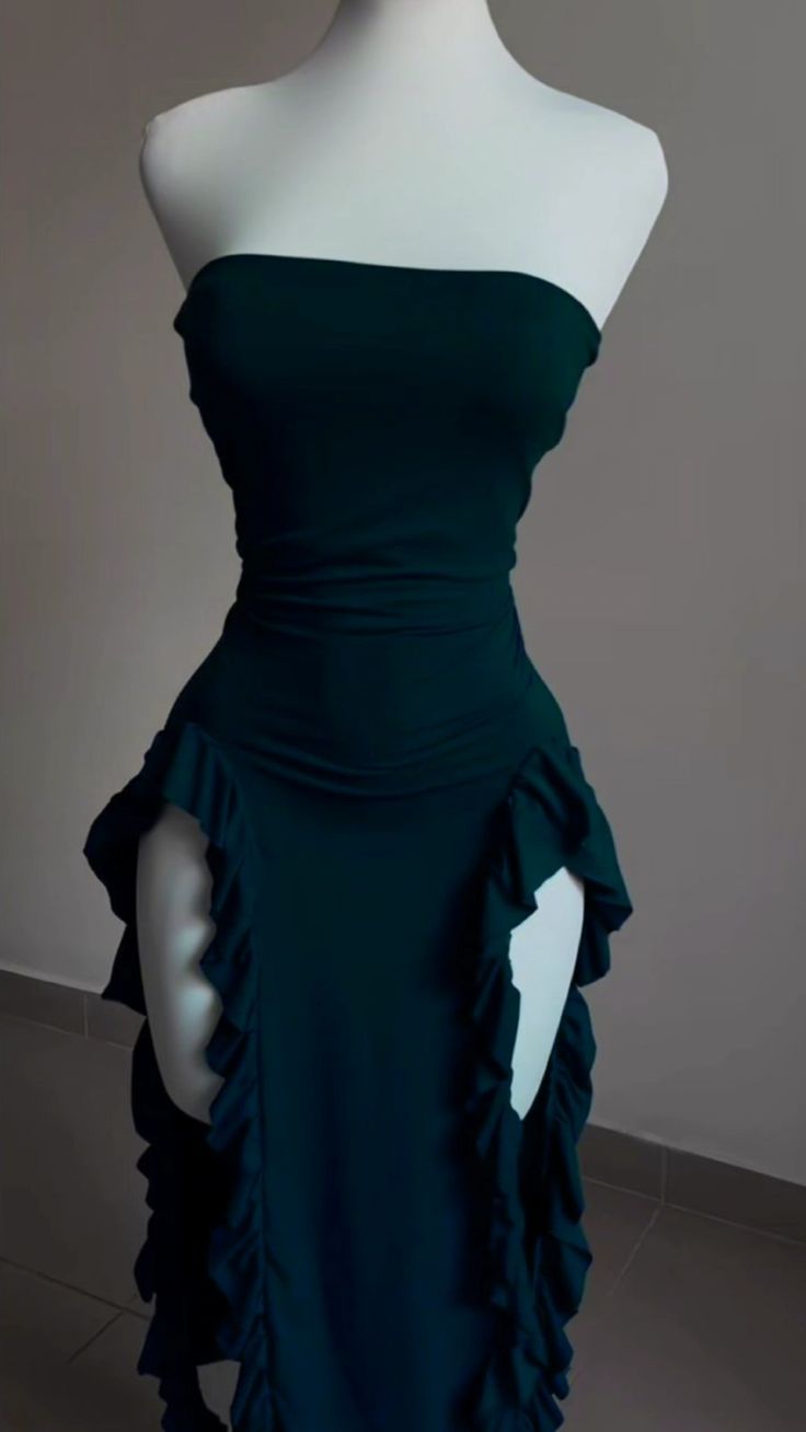 Strapless Sheath Midi Length Ruffle Prom Dress Sexy Evening Dress fg7107 - View 2 | VelvetHem