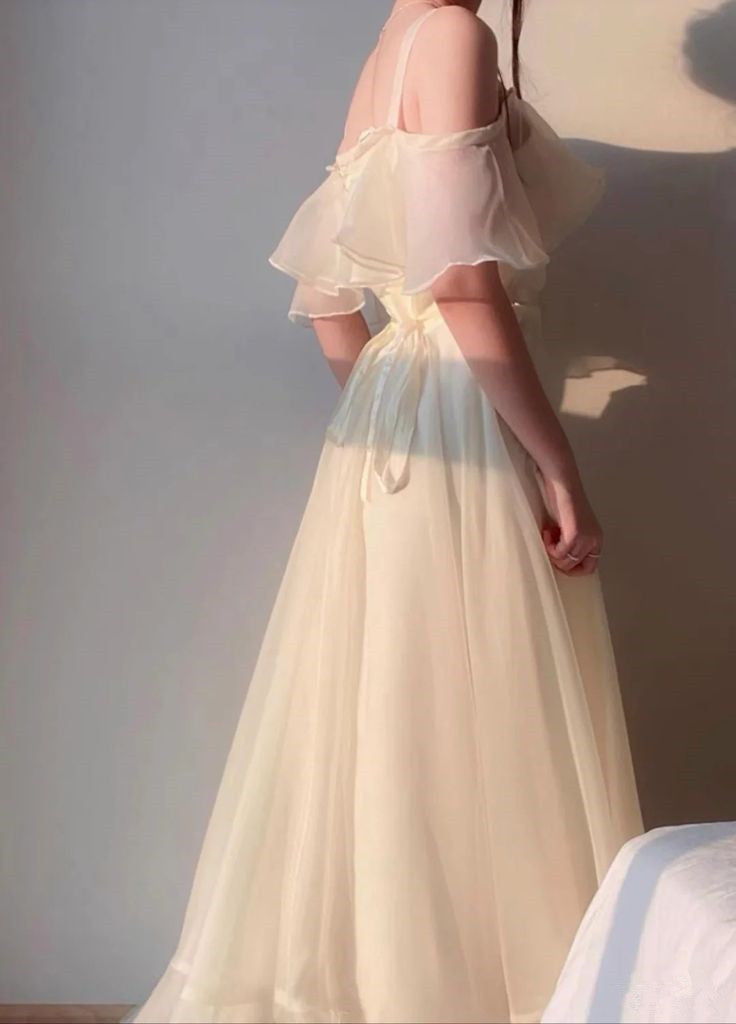 Off White Organza Sheath Long Prom Dress Evening Dress fg7215 - View 3 | VelvetHem