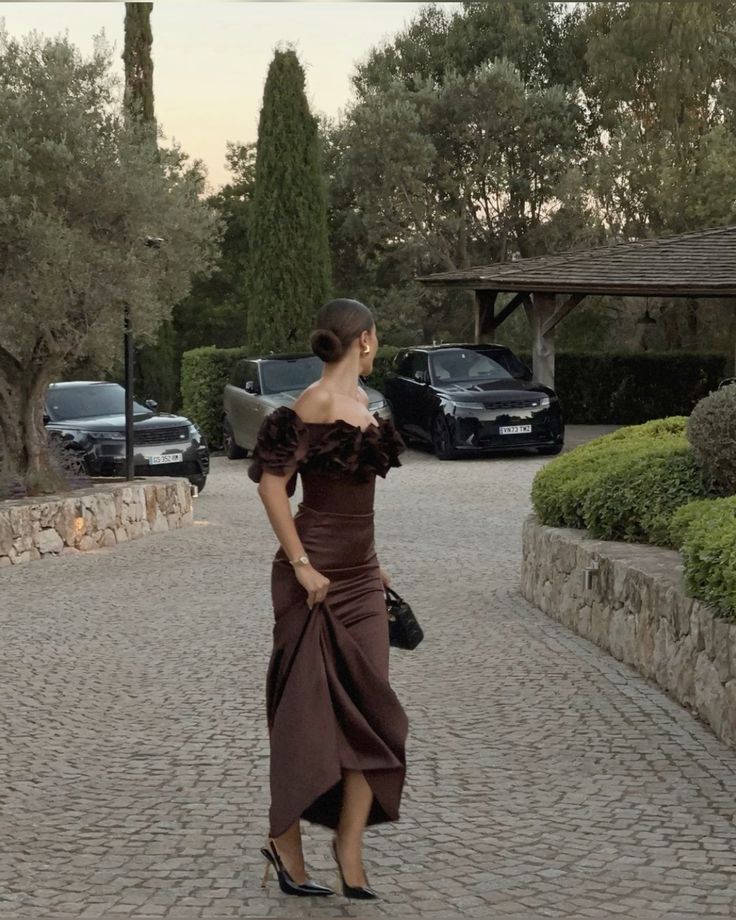 Brown Off The Shoulder Long Prom Dress Formal Dress fg7064 - VelvetHem
